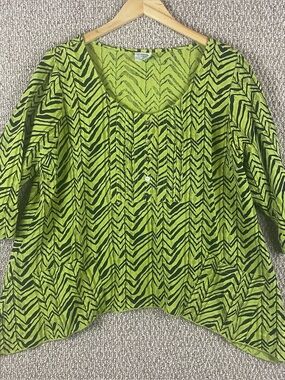 CLICK Color Me Cotton Top Women’s Large Chartreuse Black Pockets A-Line E249